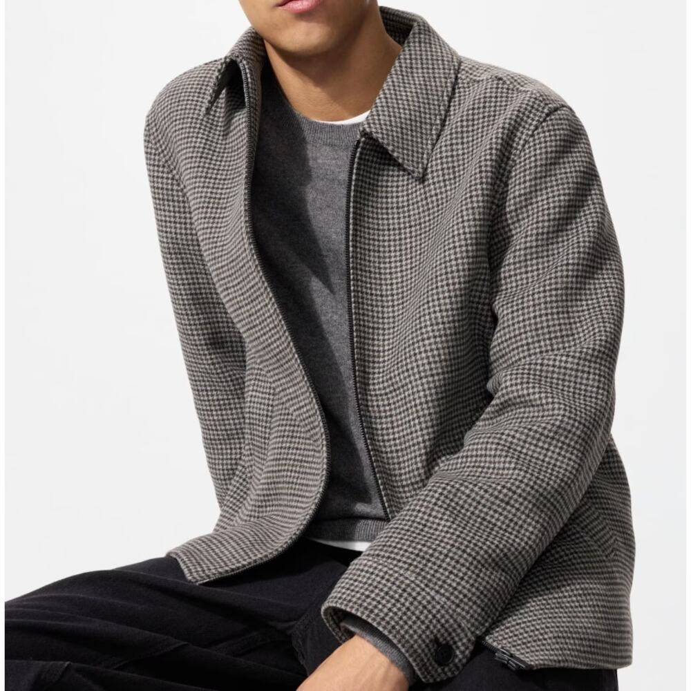 Uniqlo Single Collar Short Blouson in Checked Brown